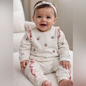 Nicole Miller Baby 2-Piece Cherry Sweatshirt & Jogger Set 0-3M